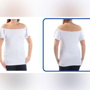 Lauren,Ralph Lauren  off the shoulder flutter sleeve white top